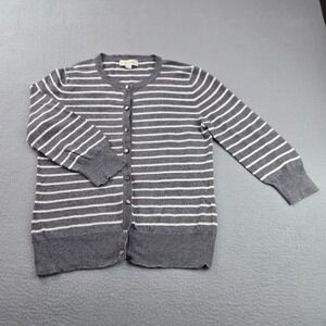 Merona Cardigan Sweater Women Small Multi Striped Cotton Tight Knit Button Front